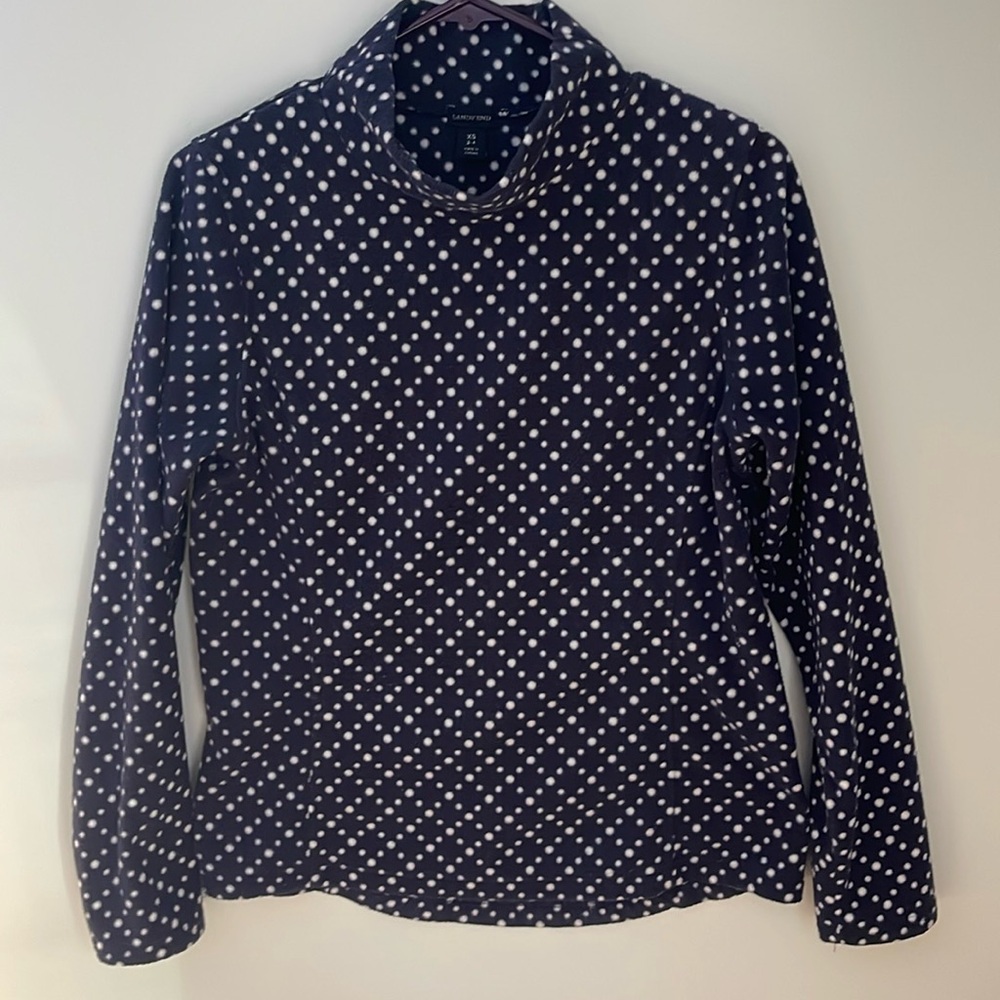 Women’s fleece Lands End XS turtleneck navy with white polka dots
